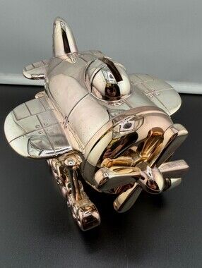 Reed and Barton Airplane Coin Bank, Velvet Base Silverplate #624 Neiman Marcus